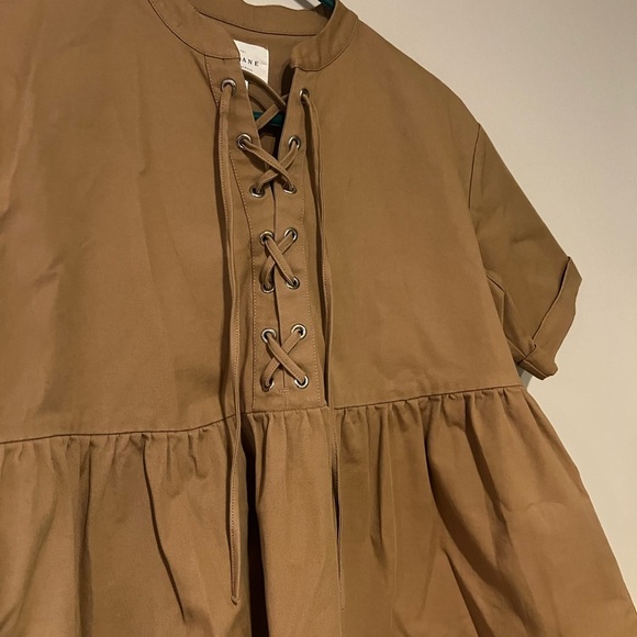 Sezane Theodora Tan Peplum Top Ribon Tie Front Size 36 - Picture 4 of 7